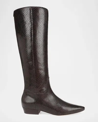 Veronica Beard Gabrielle Snake-embossed Leather Knee-high Boots In Brown