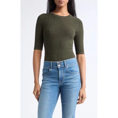 Veronica Beard Garron Pointelle Elbow Sleeve Sweater In Green