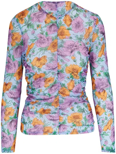 Veronica Beard Gathered-detail Floral-print Blouse In Purple