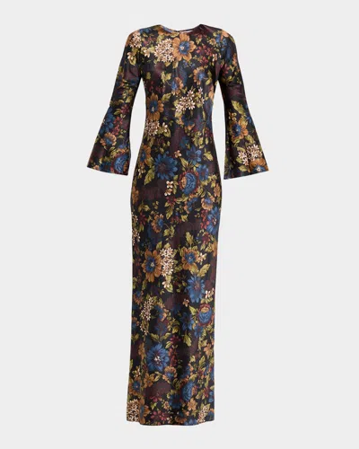 Veronica Beard Gemma Floral Long-sleeve Maxi Dress In Multi