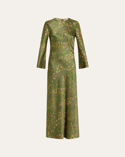 Veronica Beard Gemma Floral Long-sleeve Maxi Dress In Lemongrass Multi