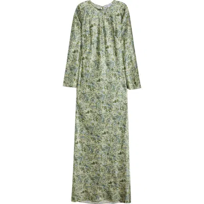Veronica Beard Gemma Paisley Floral Long Sleeve Satin Maxi Dress In Green