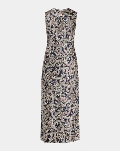 Veronica Beard Gemma Paisley Satin Sleeveless Midi Dress In Multi