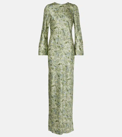 Veronica Beard Gemma Printed Silk-blend Satin Maxi Dress In Green