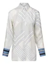 Veronica Beard Geometric-striped Silk-blend Shirt In Neutral