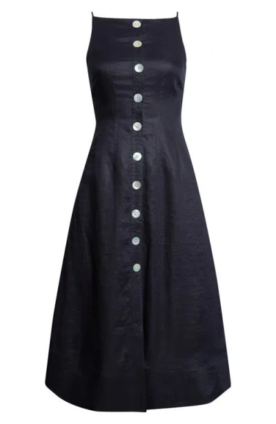Veronica Beard Georges Linen Button-up Midi Sundress In Black