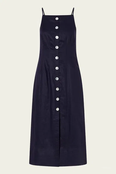 Veronica Beard Georges Linen Midi Dress In Navy In Blue