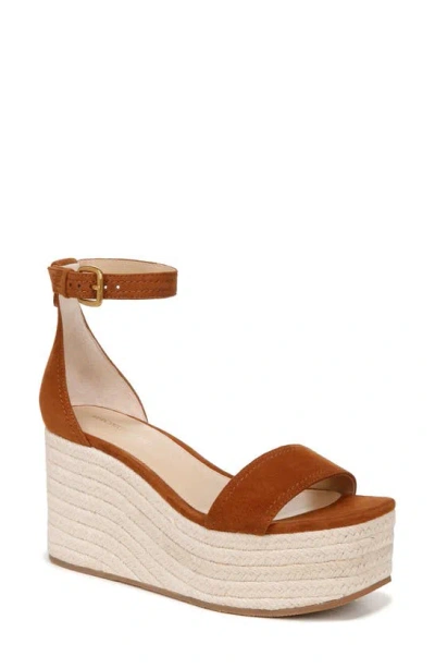 Veronica Beard Gianna Raffia Wedge Sandal In Caramel