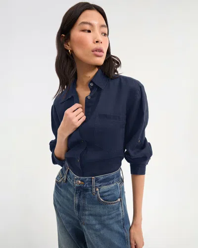 Veronica Beard Gil Linen Shirt In Blue