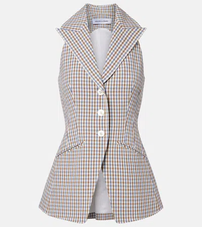 Veronica Beard Gingham Cotton-blend Seersucker Vest In Gray