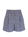 Veronica Beard Gingham-check Pleated Shorts In Blue