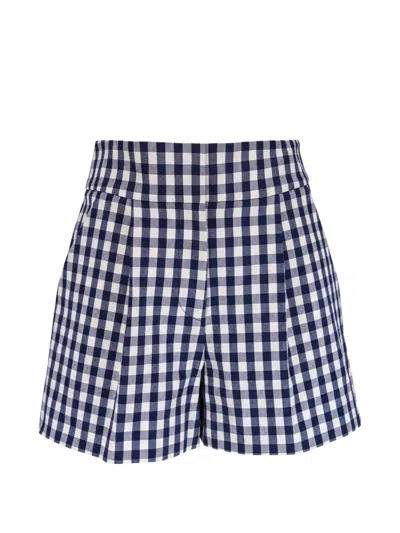 Veronica Beard Gingham-check Pleated Shorts In Blue