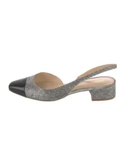 Pre-owned Veronica Beard Glitter Colorblock Pattern Slingback Flats In Silver