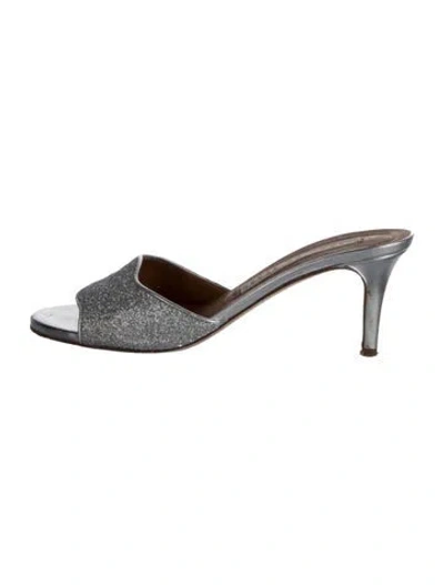 Pre-owned Veronica Beard Glitter Glitter Accents Slides In Silver