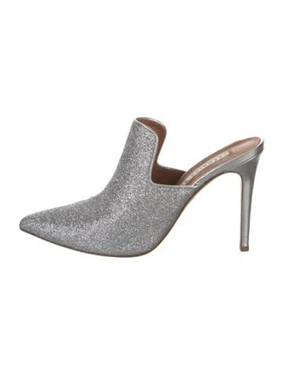 Pre-owned Veronica Beard Glitter Patterned Mules In Metallic/silver