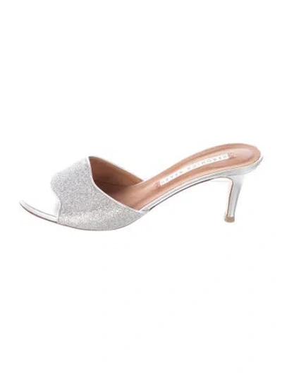 Pre-owned Veronica Beard Glitter Patterned Slides In Metallic/silver