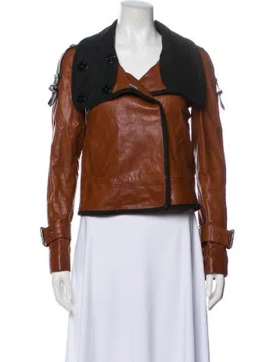 Pre-owned Veronica Beard Goat Leather Biker Jacket In Brown