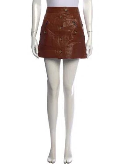 Pre-owned Veronica Beard Goat Leather Mini Skirt In Brown