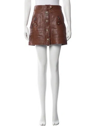 Pre-owned Veronica Beard Goat Leather Mini Skirt In Brown