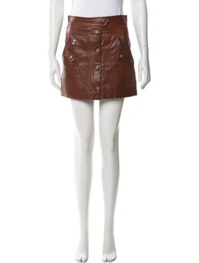 Pre-owned Veronica Beard Goat Leather Mini Skirt In Brown