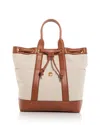 Veronica Beard Goody Drawstring Canvas Crossbody Bag In Natural