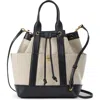 Veronica Beard Goody Drawstring Canvas Crossbody Bag In Natural Black