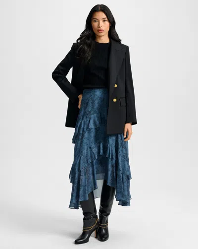 Veronica Beard Graeme Silk Midi Skirt In Blue