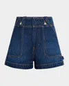 Veronica Beard Graham High Waist Denim Carpenter Shorts In Bright Blue