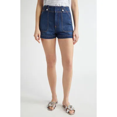 Veronica Beard Graham High Waist Denim Carpenter Shorts In Bright Blue