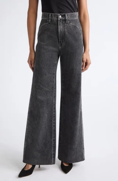 Veronica Beard Grant Studded High Waist Wide Leg Jeans In Black