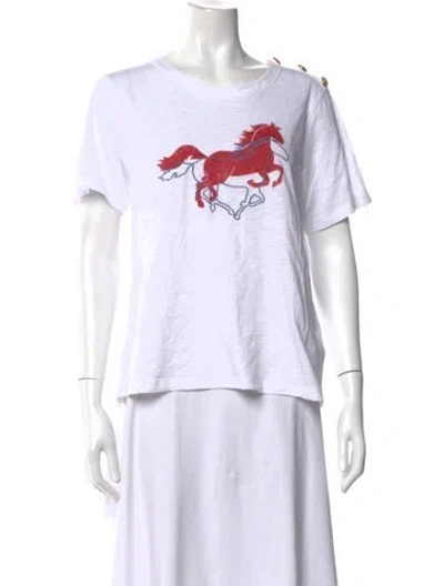 Pre-owned Veronica Beard Graphic Print Crew Neck T-shirt In White