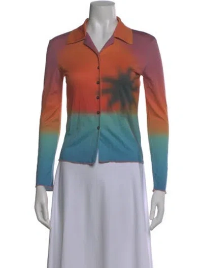 Pre-owned Veronica Beard Graphic Print Long Sleeve Button-up Top In Blue