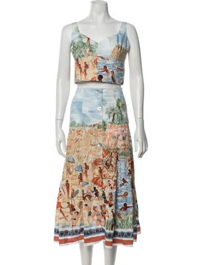 Pre-owned Veronica Beard Graphic Print Pleated Accents Skirt Set W/ Tags In Multicolor