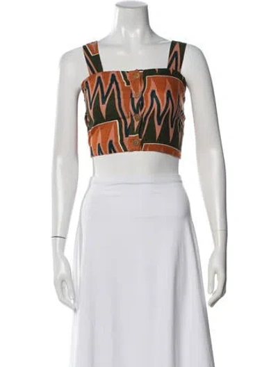 Pre-owned Veronica Beard Graphic Print Square Neckline Crop Top In Orange