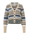 Veronica Beard Striped Button-closure Cardigan In Gray