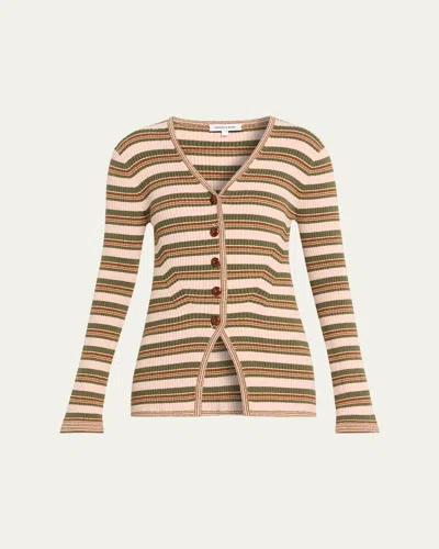 Veronica Beard Grazia Stripe Cardigan In Brown