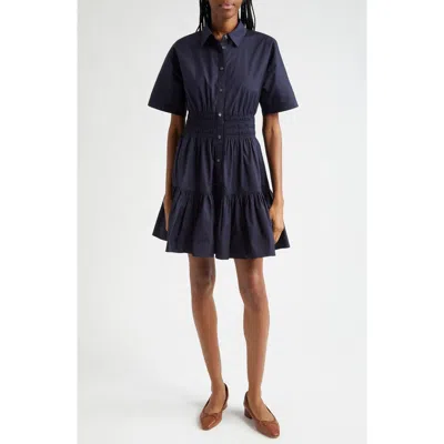 Veronica Beard Greta Smocked Waist Shirtdress In Navy