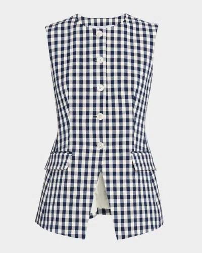 Veronica Beard Haina Cotton Gingham Shorts In Navy/dove