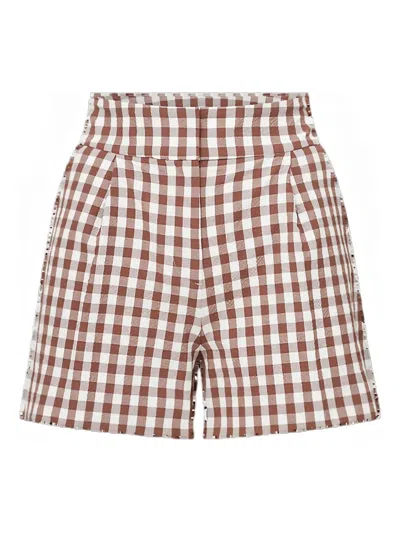 VERONICA BEARD HAINA GINGHAM-PATTERN PLEATED SHORTS