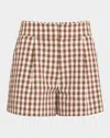 Veronica Beard Haina Pleated Gingham Cotton-blend Seersucker Shorts In Light Chickorydove