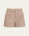 Veronica Beard Haina Pleated Gingham Cotton-blend Seersucker Shorts In Light Chickorydove