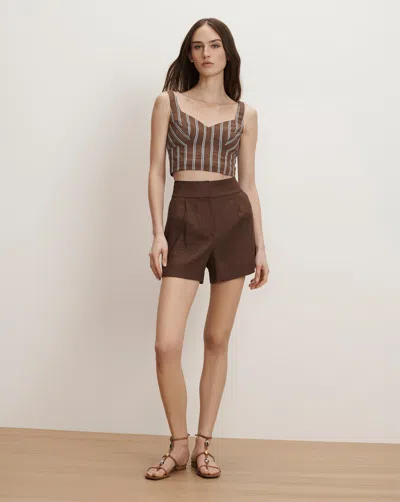 Veronica Beard Haina Pleated Shorts In Brown