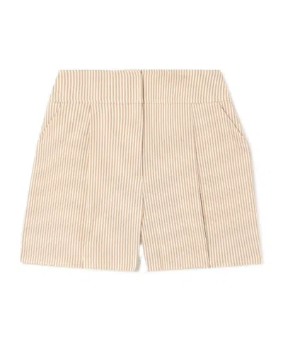 Veronica Beard Haina Pleated Striped Blended Seersucker Shorts In Neutral