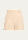 Veronica Beard Haina Striped Cotton-blend Seersucker Shorts In Khaki/white