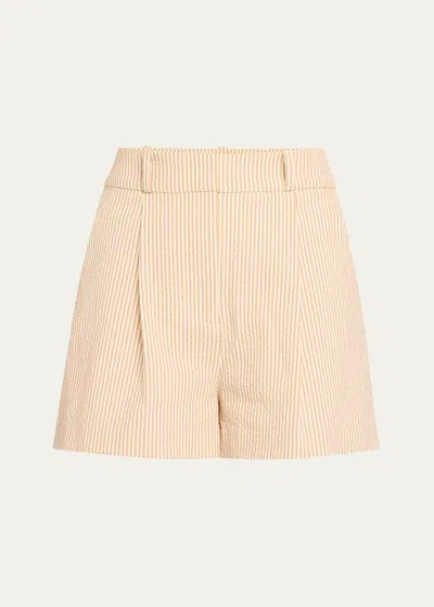 Veronica Beard Haina Stripe Seersucker Shorts In Khaki/white