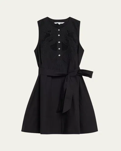 Veronica Beard Haleem Eyelet Poplin Mini Dress In Black