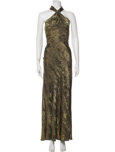 Pre-owned Veronica Beard Halterneck Long Dress In Gold