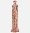 Shop Veronica Beard Halterneck Silk-blend Maxi Dress In Multicoloured
