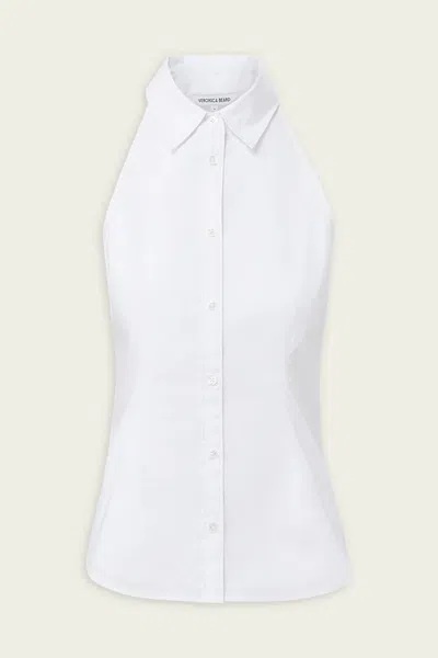 Veronica Beard Regina Sleeveless Button-down Shirt In White In Black