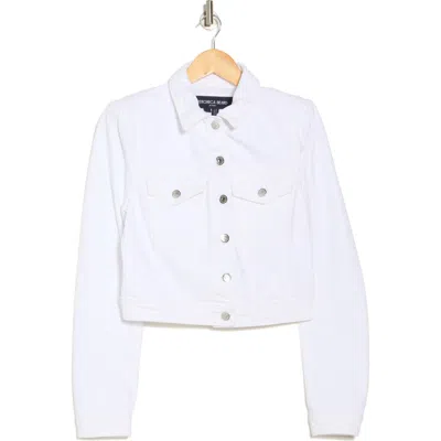 Veronica Beard Hartford Strong Shoulder Crop Denim Jacket In White